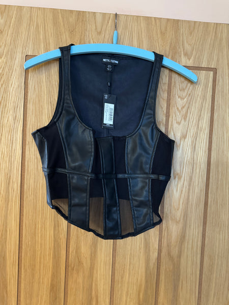 TOYAH BLACK FAUX LEATHER BODICE TOP