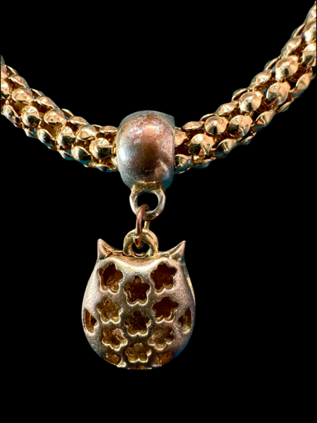 RETRO GOLD BRACELET WITH OWL CHARM PENDANT