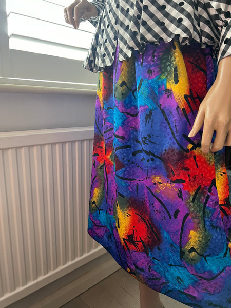 VINTAGE SILKY ABSTRACT PRINT SKIRT