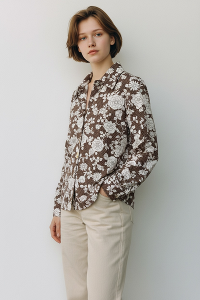 1960s ST MICHAEL BROWN AND WHITE FLORAL SHIRT