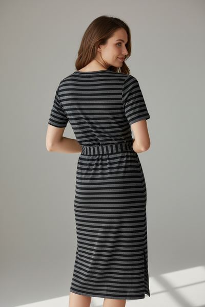 MODCLOTH BLACK AND METALLIC SILVER STRIPE DRESS