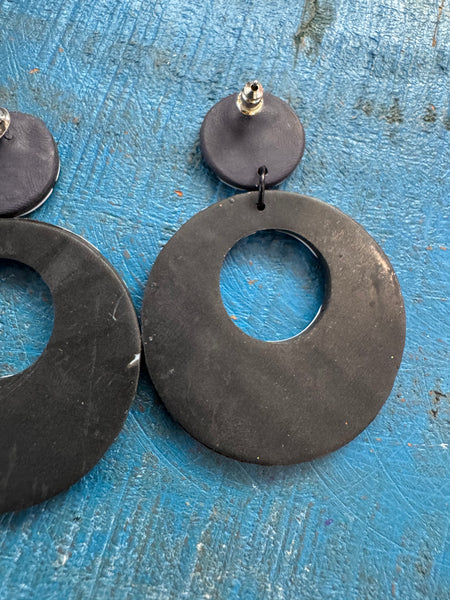 BLACK AND WHITE POLYMER CLAY STAR EARRINGS FOR PIERCED EARS