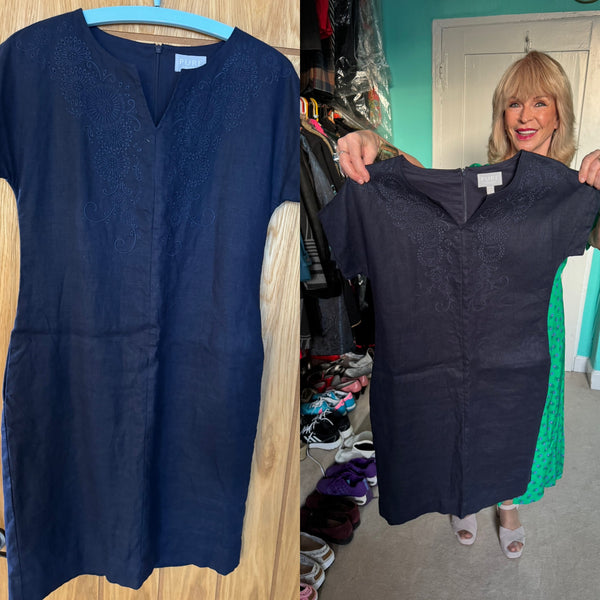 TOYAH PURE COLLECTION NAVY EMBROIDERED LINEN DRESS