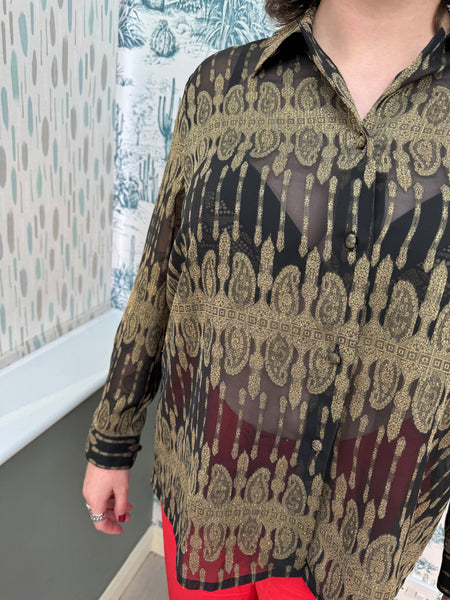 VINTAGE BLACK AND GOLD BLOUSE