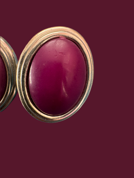 1970s BERRY PURPLE AND SILVER PIERCED EARRINGS