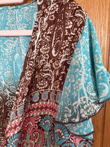 BIGG BULL SILK MIX BLUE AND PINK WRAP TOP