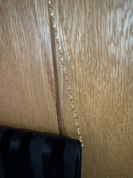 VINTAGE BLACK VELVET STRIPED EVENING BAG WITH LONG GOLD CHAIN