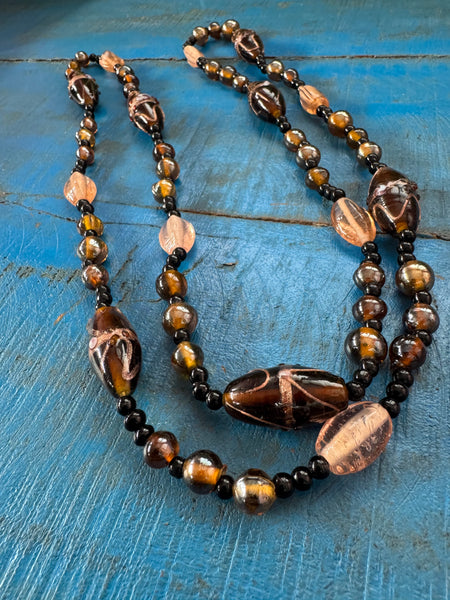 VINTAGE HIGH QUALITY GLASS BEADS LONG NECKLACE