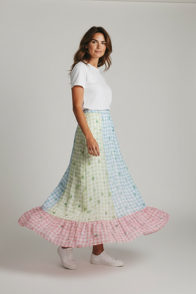 GHOST LONDON PASTEL GINGHAM CHECK AND FLORALS SKIRT XS