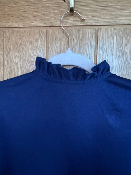 1960s NAVY BLUE TOP WITH RUFFLE COLLAR