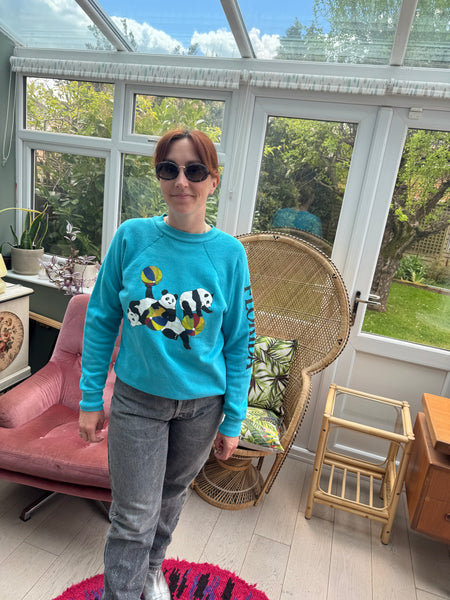 VINTAGE FLORIDA PANDAS PLAYING BLUE SWEATSHIRT