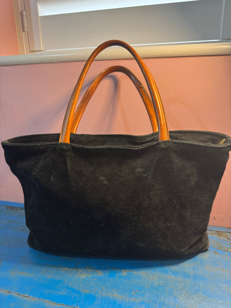 TOYAH BLACK SUEDE AND LEATHER HANDBAG
