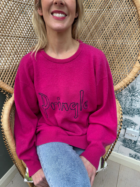 VINTAGE PRINGLE PINK LAMBSWOOL LOGO JUMPER