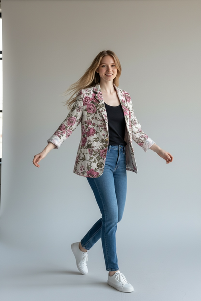 VINTAGE CHOISE PINK AND GREEN FLORAL COTTON JACKET