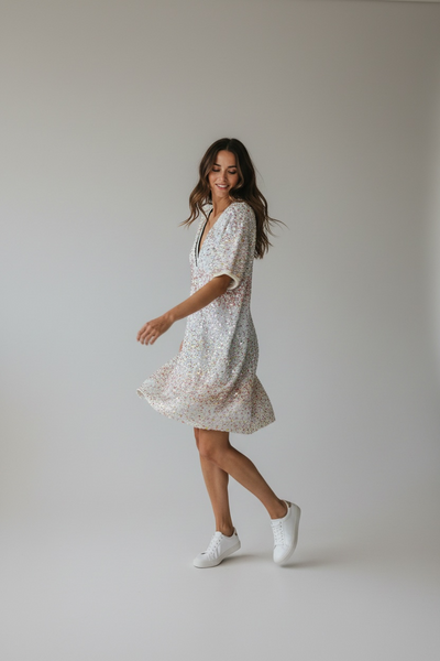NEXT WHITE DRESS WITH FLORAL SEQUINS