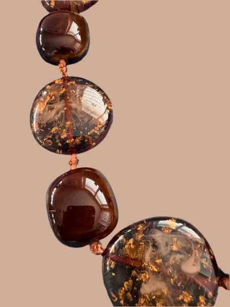 VINTAGE BROWN SPARKLING PENDANTS NECKLACE