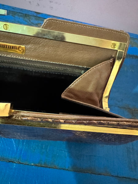 1970s PELLETTERIE ITALIAN BROWN REAL LEATHER CLUTCH BAG