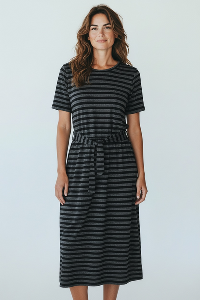 MODCLOTH BLACK AND METALLIC SILVER STRIPE DRESS