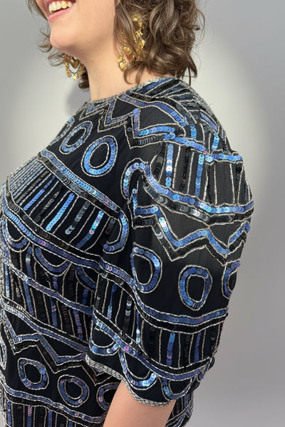 VINTAGE LAURENCE KAZAR DESIGNER SEQUIN TOP