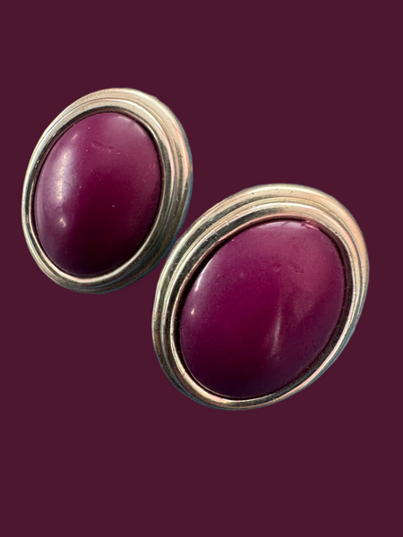 1970s BERRY PURPLE AND SILVER PIERCED EARRINGS