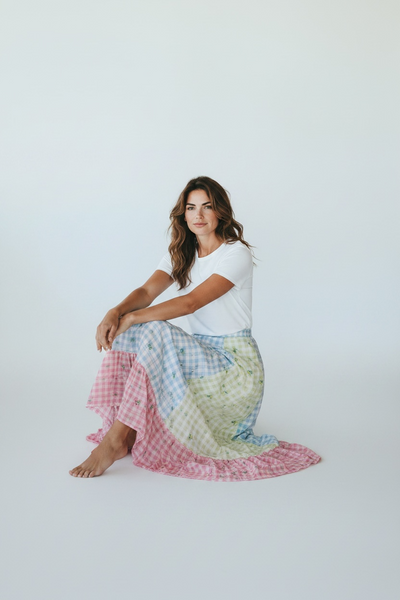GHOST LONDON PASTEL GINGHAM CHECK AND FLORALS SKIRT XS