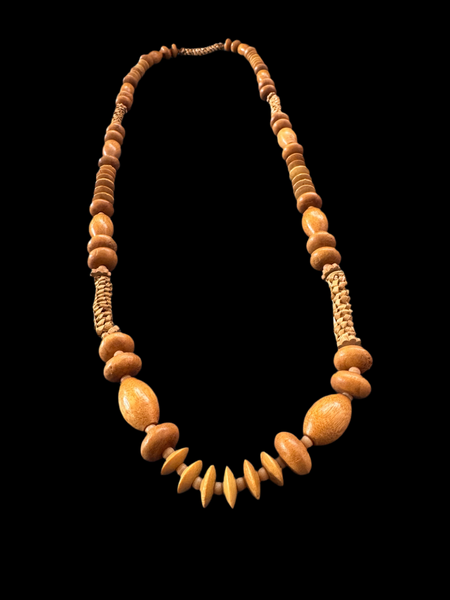 VINTAGE TIKI BROWN WOODEN BEADS NECKLACE