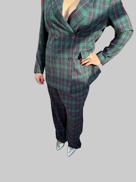 GREEN AND BLUE TARTAN TROUSER SUIT