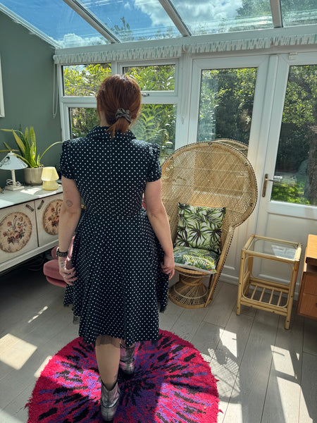 HEARTS & ROSES BLACK POLKA DOT COTTON DRESS