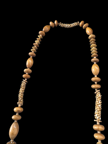 VINTAGE TIKI BROWN WOODEN BEADS NECKLACE