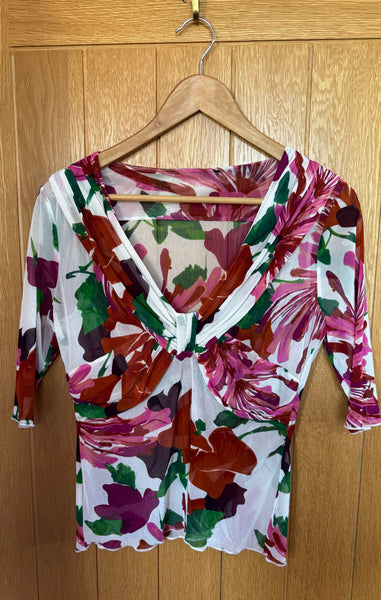 Y2K VINTAGE FLORAL MESH TOP