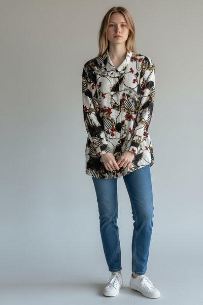 C&A VINTAGE NAUTICAL PRINT BLOUSE