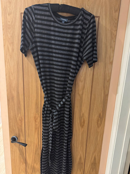 MODCLOTH BLACK AND METALLIC SILVER STRIPE DRESS