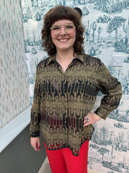 VINTAGE BLACK AND GOLD BLOUSE