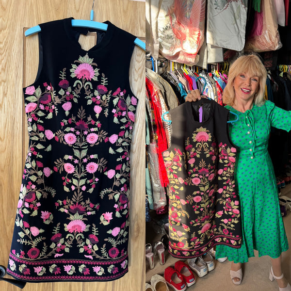 TOYAH BLACK AND PINK EMBROIDERED DRESS