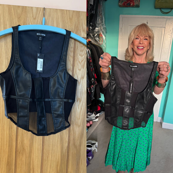 TOYAH BLACK FAUX LEATHER BODICE TOP