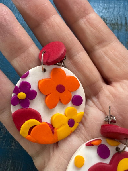 FLOWER POWER COLOURFUL POLYMER CLAY EARRINGS FOR PIERCED EARS