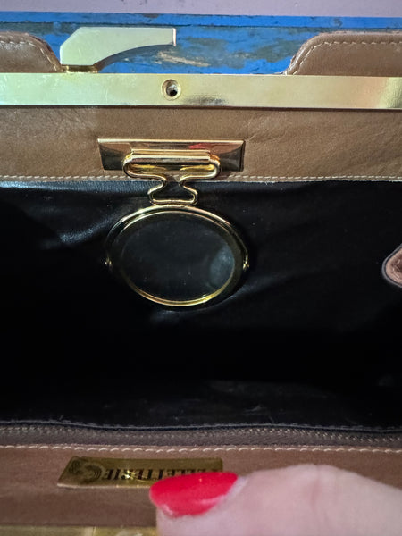1970s PELLETTERIE ITALIAN BROWN REAL LEATHER CLUTCH BAG