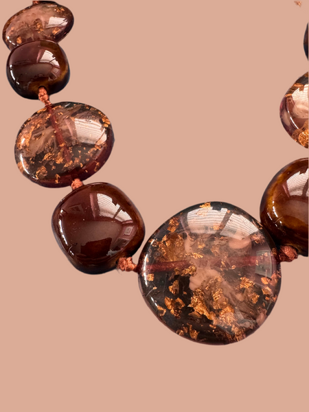 VINTAGE BROWN SPARKLING PENDANTS NECKLACE