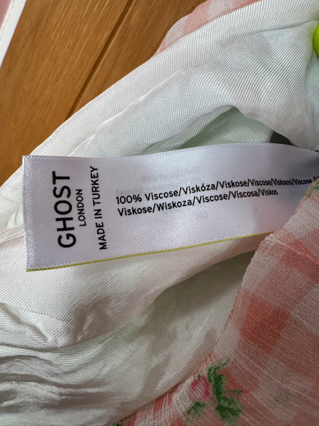GHOST LONDON PASTEL GINGHAM CHECK AND FLORALS SKIRT XS