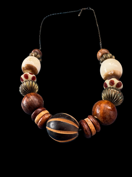 VINTAGE STRIPED AND ANIMAL PRINT NECKLACE