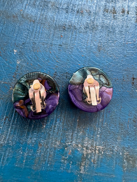 VINTAGE EIGHTIES PURPLE AND GREEN CLIP ON EARRINGS
