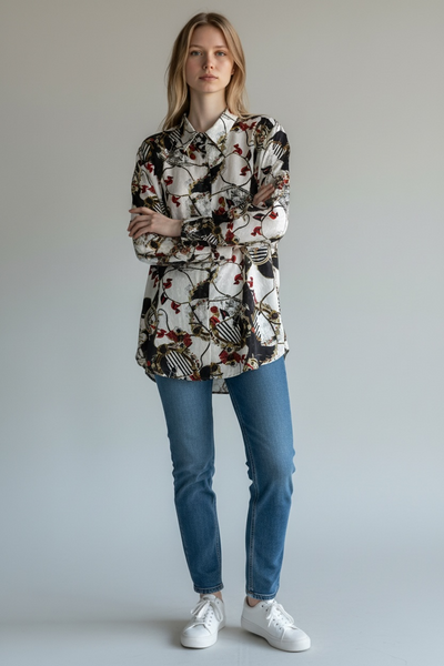 C&A VINTAGE NAUTICAL PRINT BLOUSE