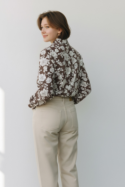 1960s ST MICHAEL BROWN AND WHITE FLORAL SHIRT