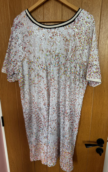 NEXT WHITE DRESS WITH FLORAL SEQUINS