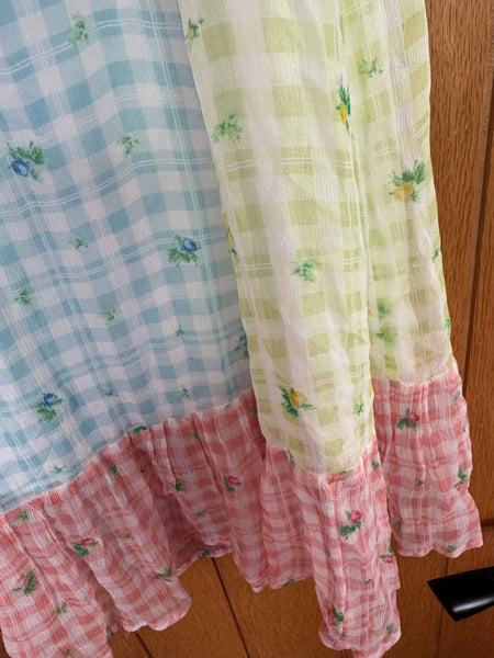 GHOST LONDON PASTEL GINGHAM CHECK AND FLORALS SKIRT XS