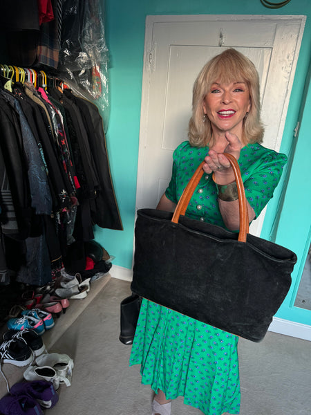 TOYAH BLACK SUEDE AND LEATHER HANDBAG