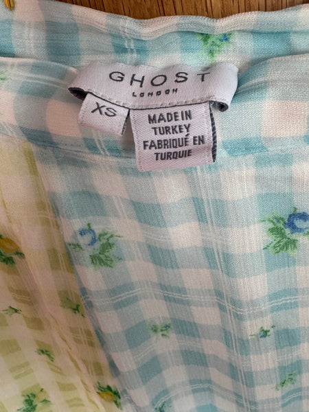 GHOST LONDON PASTEL GINGHAM CHECK AND FLORALS SKIRT XS