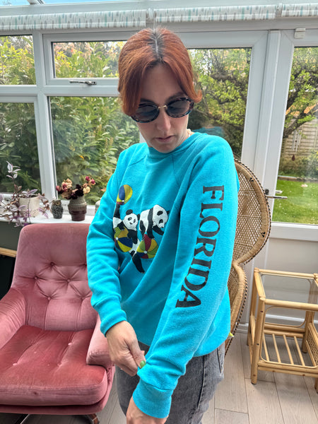 VINTAGE FLORIDA PANDAS PLAYING BLUE SWEATSHIRT