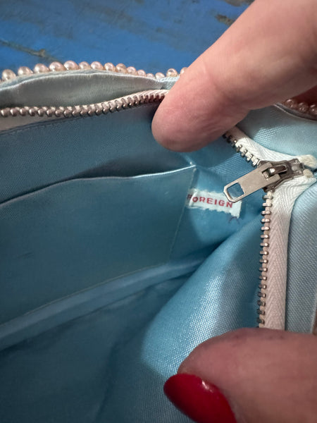 1960s VINTAGE BABY BLUE BAG WITH PEARLS