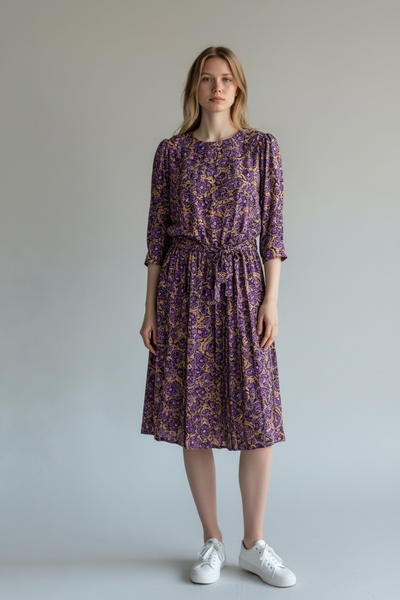 1980s BERKERTEX PURPLE AND GOLD DRESS